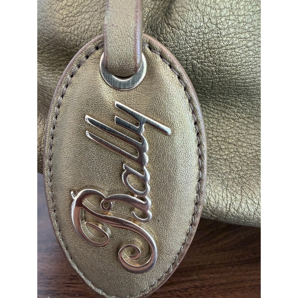 Bally Metallic Gold Leather Satchel Handbag Knotted Handles EUC Italy Purse - Picture 9 of 16